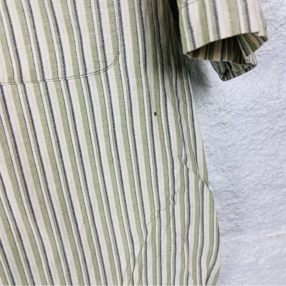 Falls Creek vintage Beige & green Striped cotton Button-Down short sleeve Shirt - Picture 7 of 13